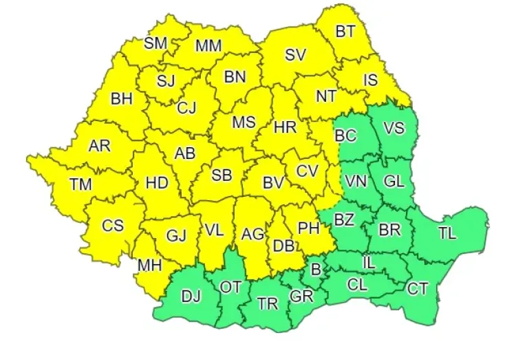 Un nou cod galben de ploi torențiale! Sunt afectate 30 de județe