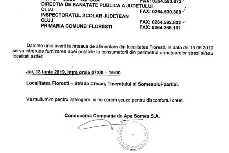 Se ia apa pe unele străzi din Florești