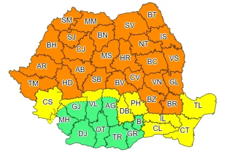 COD PORTOCALIU de furtuni în aproape toată țara! Clujul este afectat