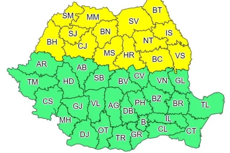 COD GALBEN de caniculă și instabilitate atmosferică în Cluj și alte 13 județe 