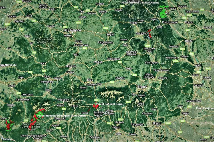 Harta Parcurilor naționale și naturale din România - FOTO