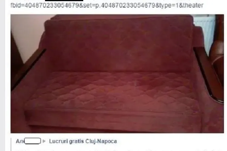 O clujeancă a primit gratis o canapea pe Facebook și o VINDE în FLORESTI / UPDATE: Ce spune femeia acuzată