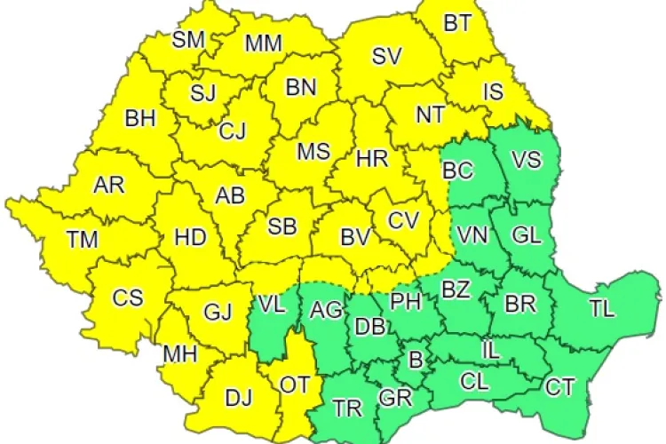 COD GALBEN de furtuni în mai bine de jumătate de țară. Clujul este afectat