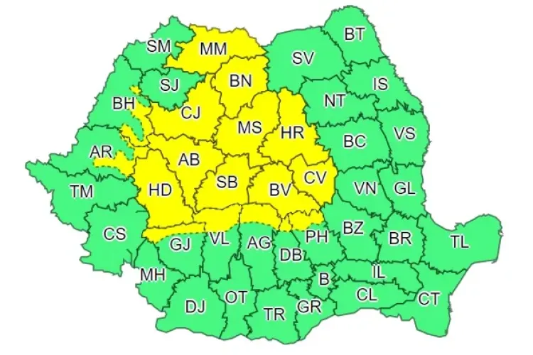Cod galben de furtuni urmat de caniculă în mai multe județe din țară. Clujul este afectat