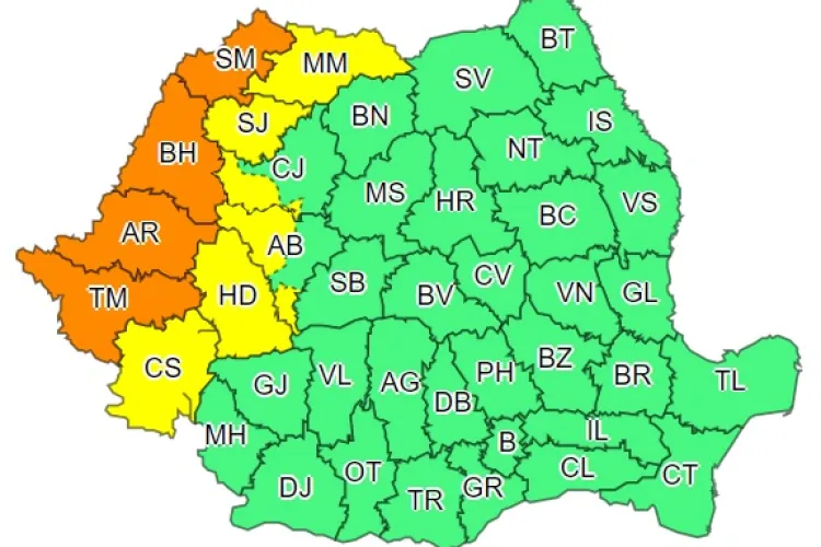 Avertismente de ploi și vijelii în mai multe județe! Clujul este afectat