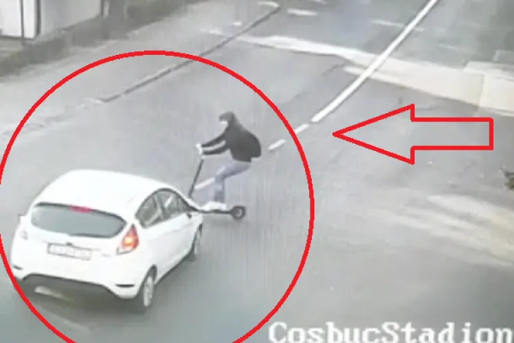 VIDEO LIVE - Femeie pe trotinetă lovită de mașină la Cluj. Totul a fost FILMAT
