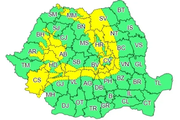 Cod galben de vijelii și vreme rea în mai multe județe din țară. Clujul este afectat