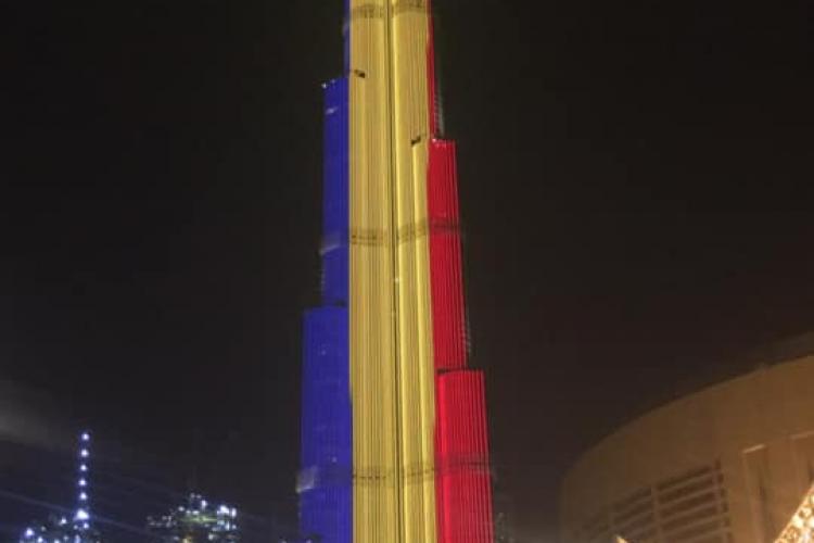 Cea mai înaltă clădire din lume luminată în culorile steagului României - FOTO