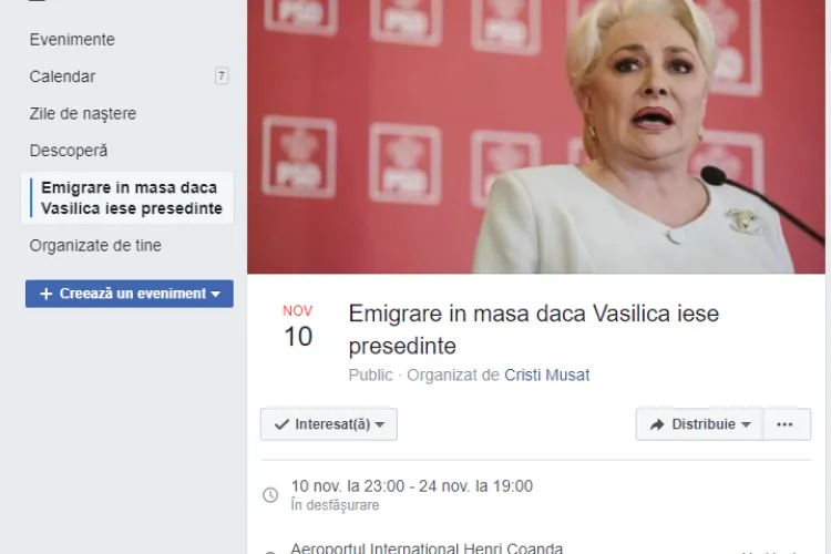 Eveniment VIRAL pe Facebook: Emigrare în masă dacă Vasilica iese președinte 