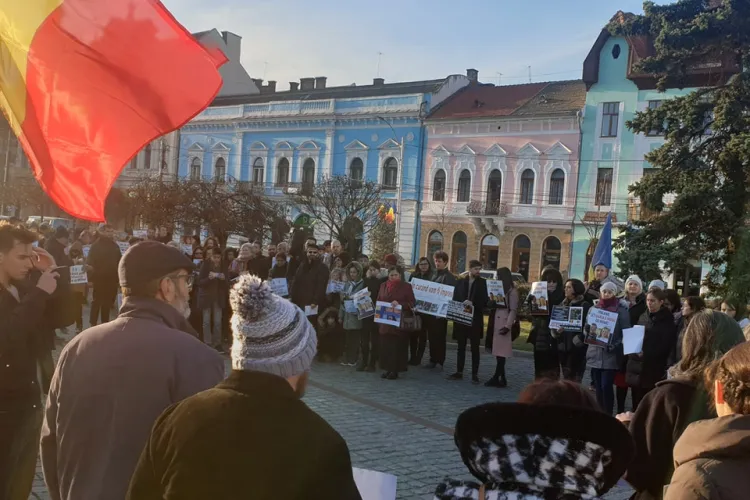 Miting de solidaritate la Cluj cu familia Smicală, ai cărei copii sunt ținuți cu forța în Finlanda - FOTO