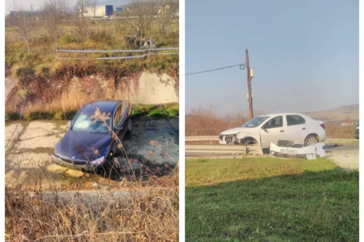 BMW făcut praf pe un drum din Cluj. A zburat într-o vale - FOTO