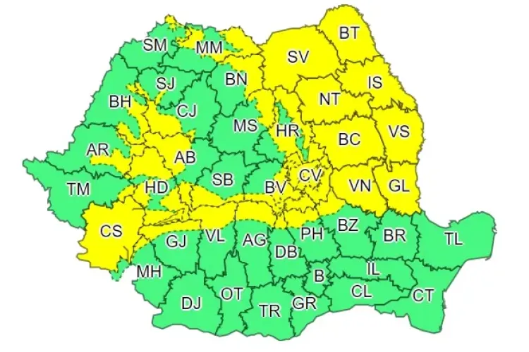 Cod GALBEN de ninsori în mai multe județe din țară, printre care și Clujul