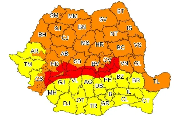 Aproape jumătate de țară sub avertisment de tip COD PORTOCALIU de vijelii. Clujul este afectat
