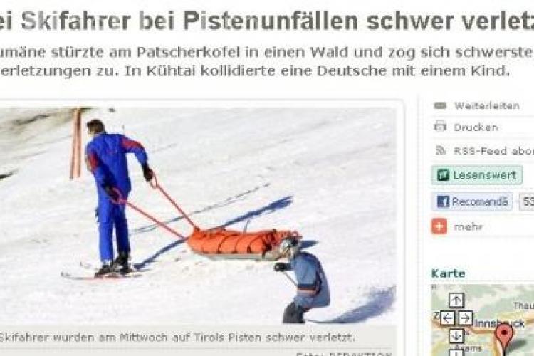 Accidentul lui Serban Huidu, relatat in ziarul austriac Tiroler Tageszeitung