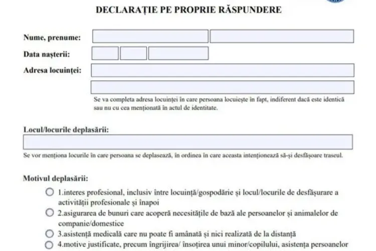 Descarcă noul model de declaraţie pe proprie răspundere pentru a putea ieşi din casă. S-a modificat