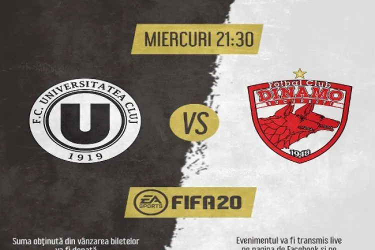Meciul virtual dintre U Cluj și Dinamo a adunat donații de 22.900 de lei