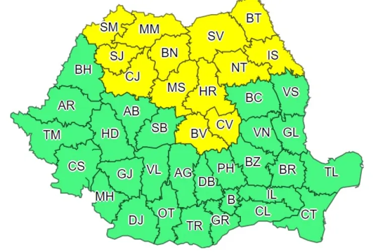 Cod galben de ploi torențiale în Cluj și mai multe județe din țară. Ce anunță meteorologii