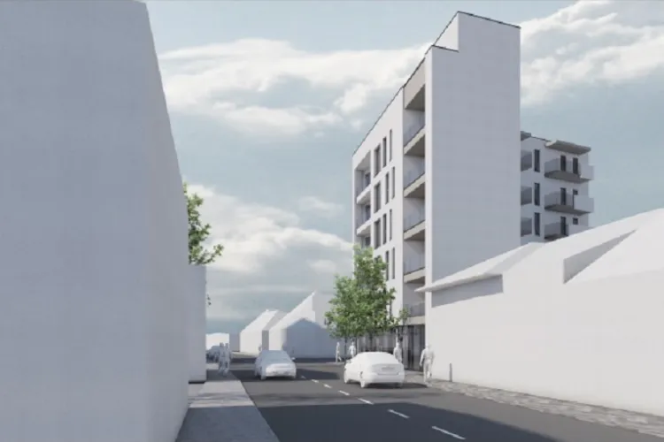 Bloc cu 11 apartamente înghesuit la Cluj pe 550 de metri pătrați. E atât de îngust că nu poate fi mobilat