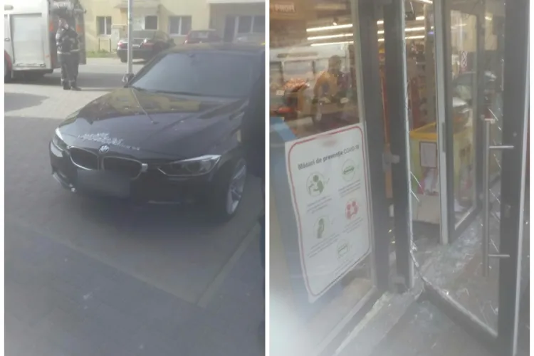 Accident la Florești! A intrat cu BMW-ul în ușa unui supermarket - FOTO 