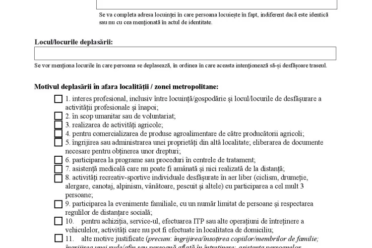 DESCARCĂ: Guvernul a modificat declarația pentru ieșirea din localitate