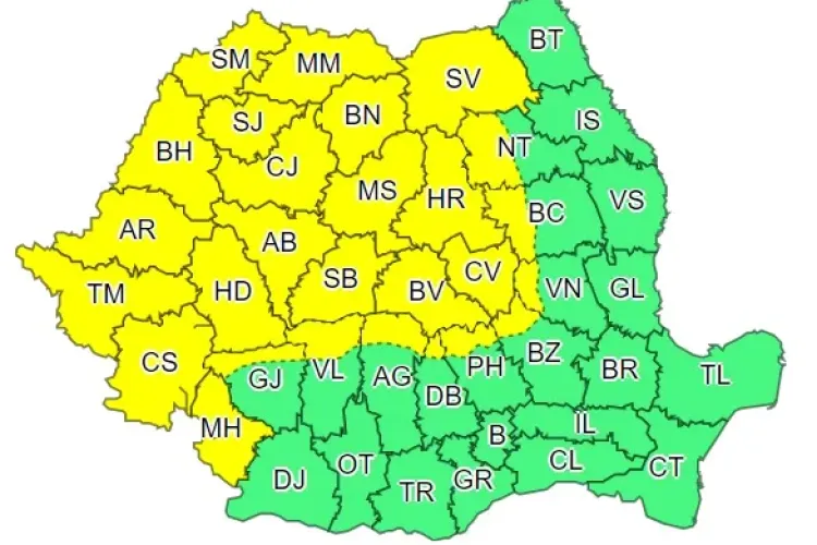 Cod galben de furtuni și vijelii în 27 de județe din țară! Clujul este afectat