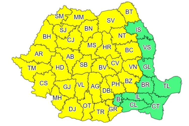 COD GALBEN de furtuni în aproape toată țara! Se anunță averse, vijelii și grindină