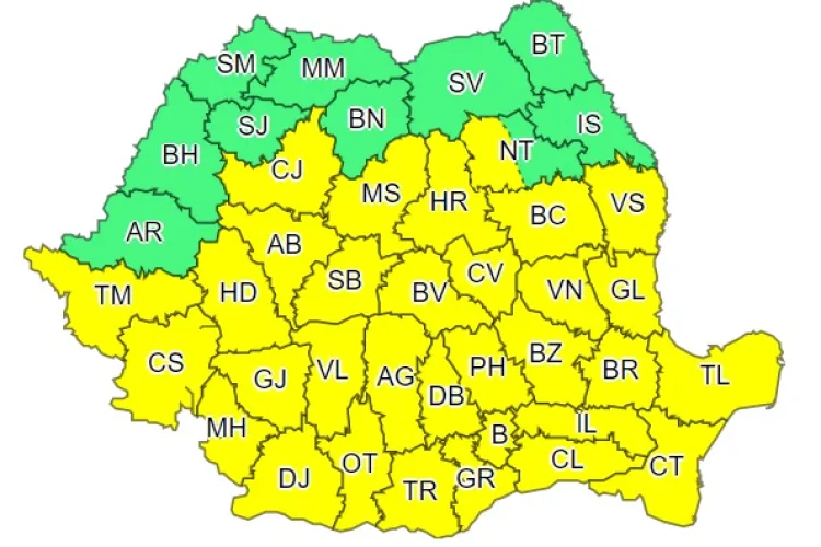 Cod galben de vreme rea în aproape toată țara. Ce anunță meteorologii