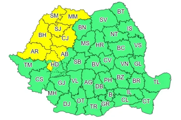 Cod galben de ploi și vijelii în Cluj și mai multe județe din țară