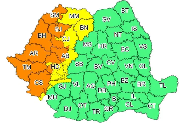 Cod portocaliu de vijelii în Cluj și alte 8 județe! Ce anunță meteorologii