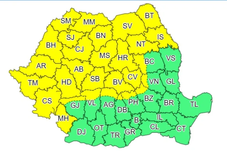 Cod galben de furtuni în mai mult de jumătate din țară. Ce anunță meteorologii
