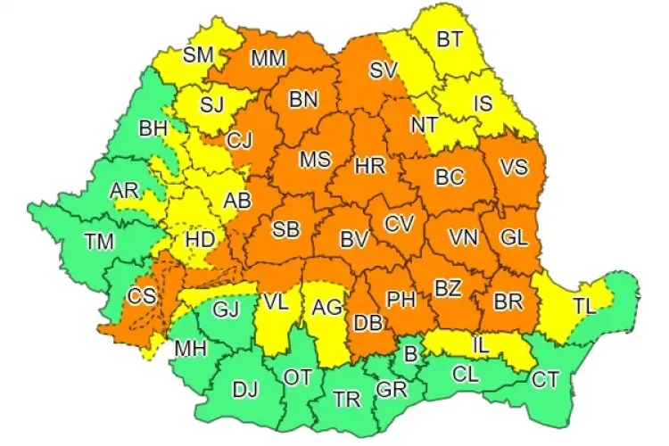 COD PORTOCALIU de ploi puternice la Cluj și în mare parte a țării 