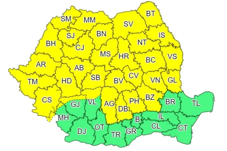 Cod galben de vreme instabilă și discomnfort termic în aproape toată țara