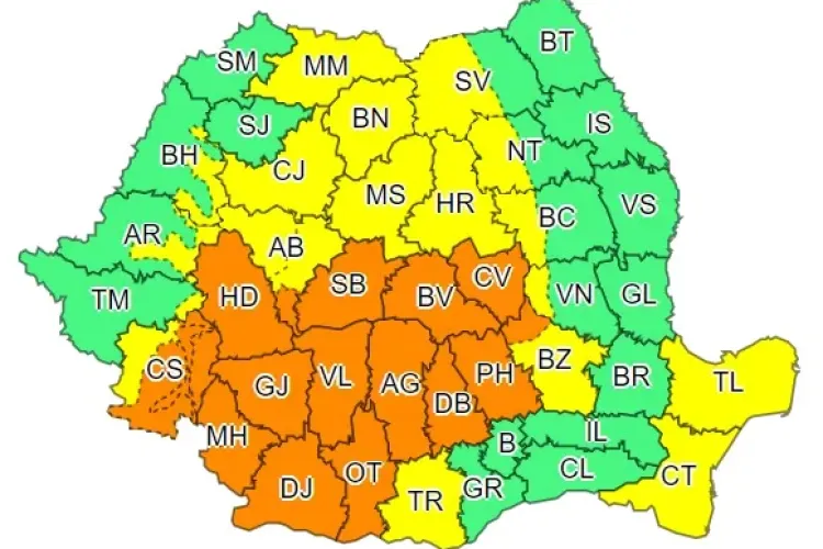 Cod galben și portocaliu de ploi în aproape toată țara. Clujul este afectat