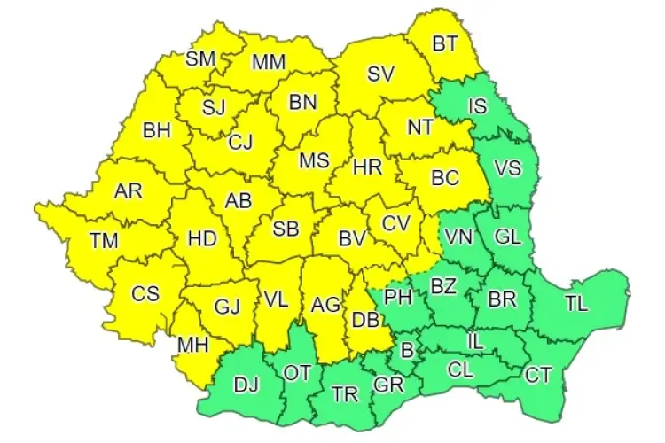 Cod galben de vreme rea în mai bine de jumătate din țară. Clujul este afectat