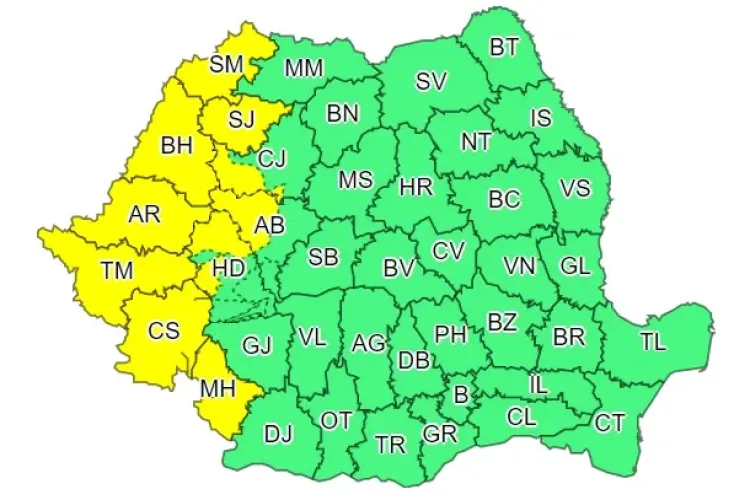 Cod galben de instabilitate atmosferică. Clujul este printre județele afectate