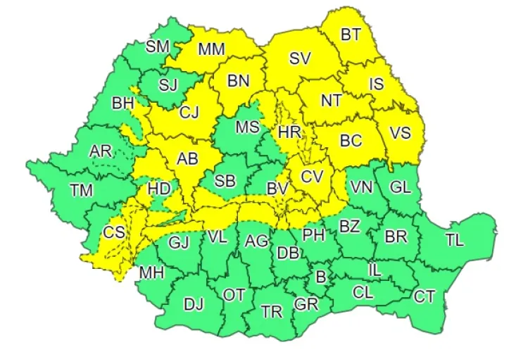 Cod galben de instabilitate atmosferică în mai multe județe din țară. Clujul este afectat