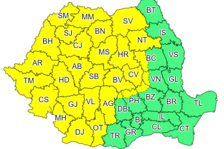 Cod galben de vreme instabilă în weekend, în aproape toată țara. Se anunță ploi, dar și caniculă