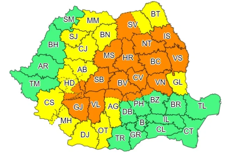 Cod galben și potrocaliu în aproape toată țara! Clujul este afectat