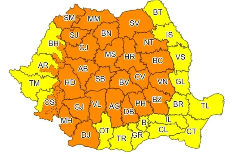 Toată țara sub cod galben și portocaliu de ploi și vreme rea! Ce anunță ANM