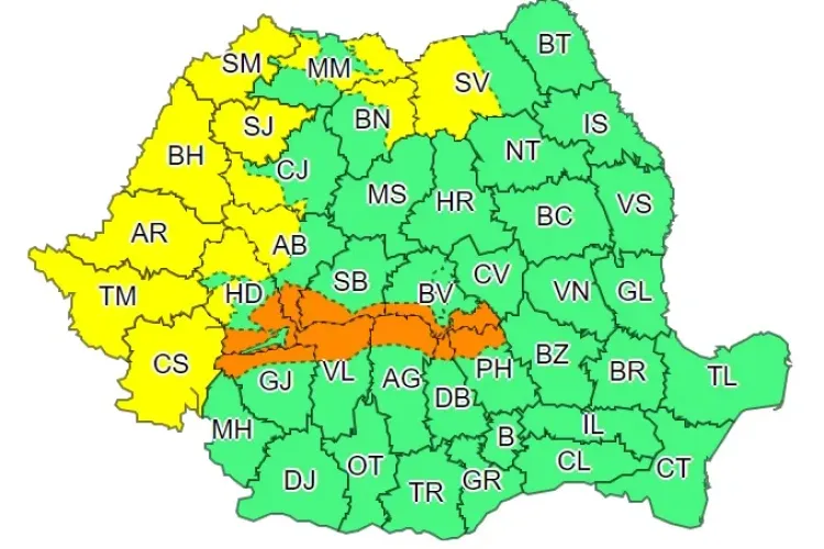 Cod galben și portocaliu de vijelii în mai multe județe! Clujul este afectat