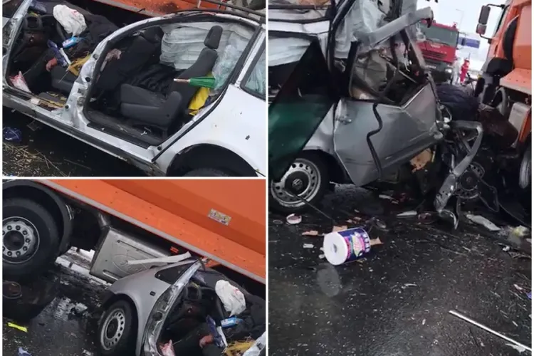 Accident cu trei morți la Sibiu, pe autostradă. Un autoturism a intrat sub mașina de deszăpeziri - VIDEO și FOTO