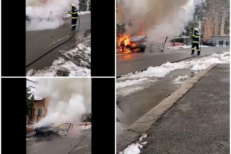 O mașină a ars pe strada Bartok Bella - VIDEO   