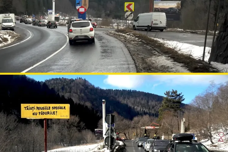 Panou pe Valea Prahovei: TĂIAȚI PENSIILE SPECIALE, NU PĂDURILE!