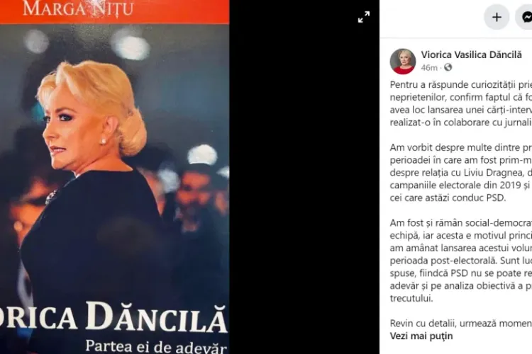 Viorica Dăncilă va publica o carte despre relația cu Dragnea și experiența sa ca prim-ministru al României: „Urmează momente interesante”