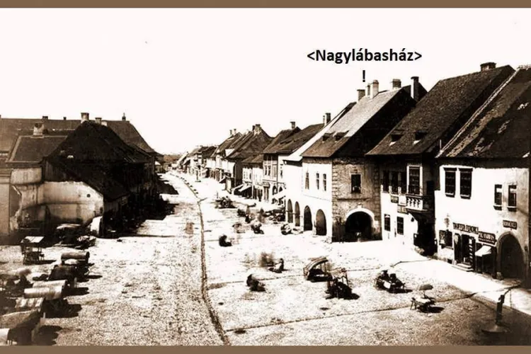 Fotografie din 1869 cu hanul cu picior arcadat din Piața Unirii, unde stătea și regele Mátyás când vizita Clujul - FOTO