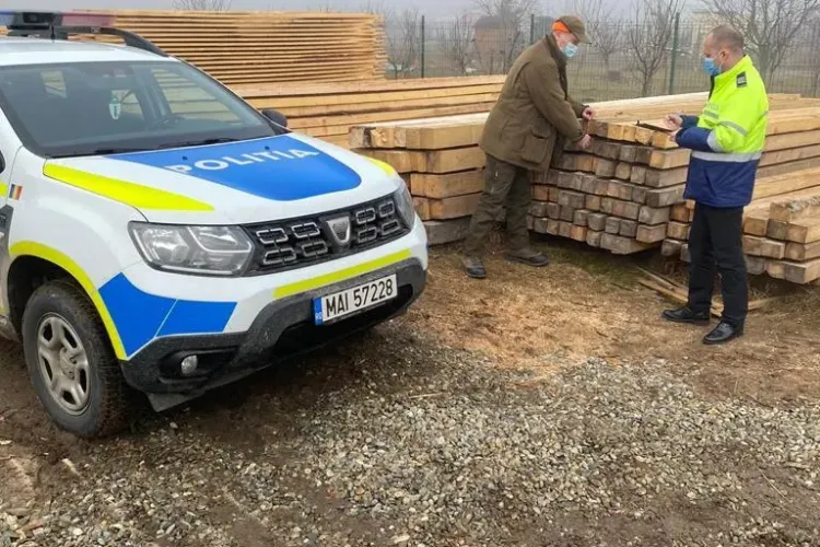 Hoți de lemne prinși la Gilău! Cantitatea din semiremorcă și cea de pe hârtie se băteau cap în cap