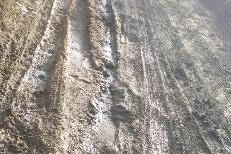 Drum de comuna primitivă în Iara. Microbuzul școlar nu intra, iar copiii merg prin noroi cu pantofi de schimb in geantă - FOTO