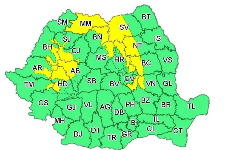 METEO. Iarnă în toată regula. COD GALBEN de ninsori și viscol în județul Cluj și alte 15 județe