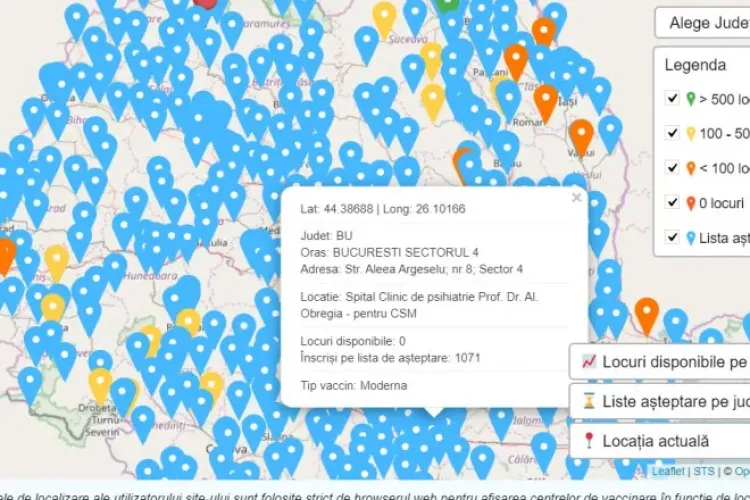 Platforma de vaccinare afișează de astăzi tipurile de vaccin din fiecare centru. Harta interactivă a centrelor de vaccinare 