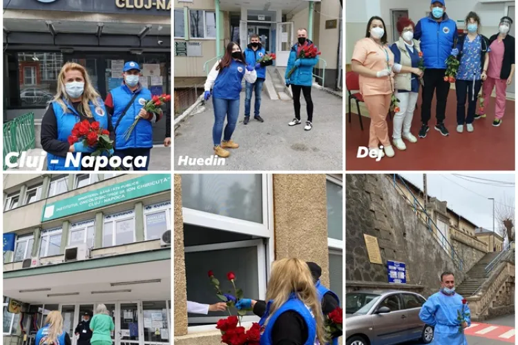 ”FLORI PENTRU SALVATORI!”. Medicii și personalul medical din Cluj au primit flori de la Diaspora Europeană - FOTO